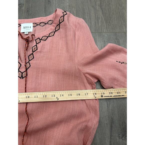Misa Boho Dress Womens XS Pink Viscose Embroidered Tie Waist V Neck Drawstring - Picture 14 of 16